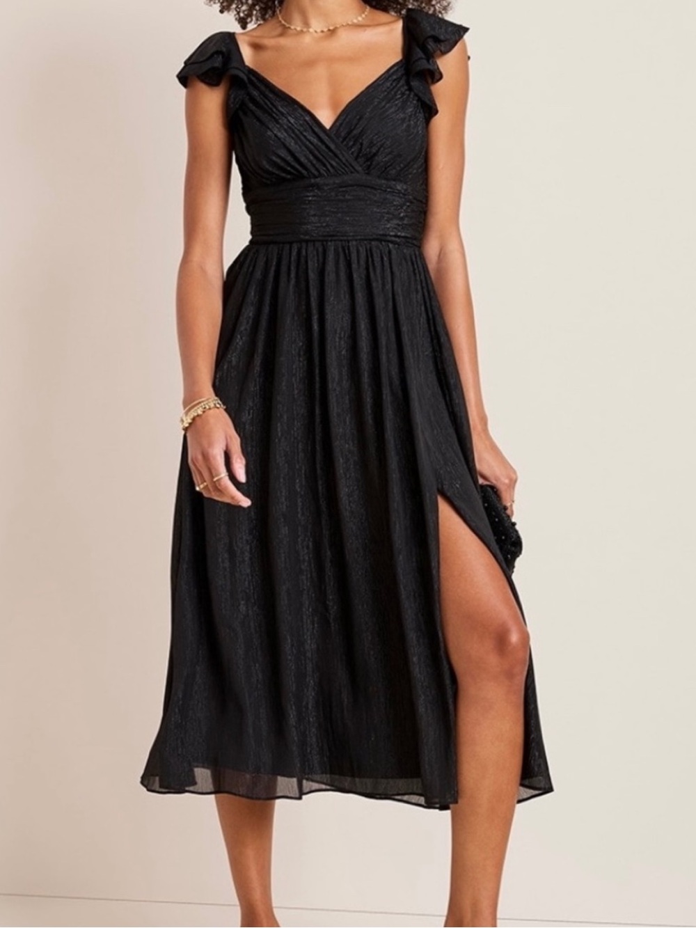 Francesca’s Black Metallic Midi Dress Large